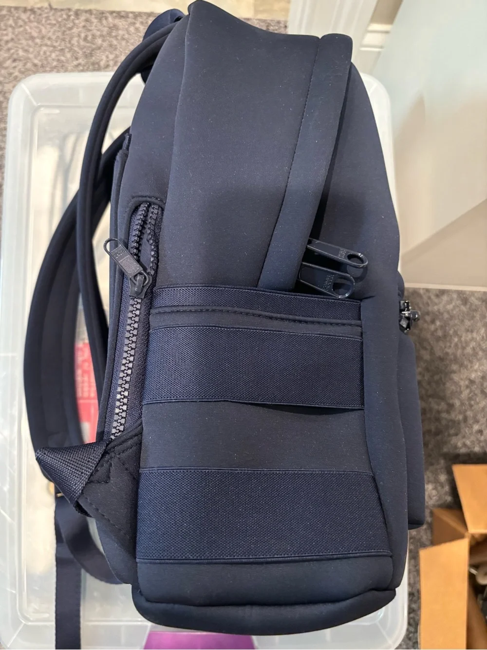 Dagne Dover Navy Neoprene Backpack with Front Zip Pocket- medium